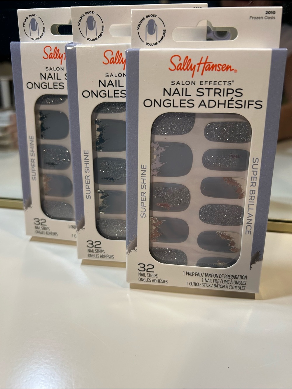 Sally Hansen Frozen Oasis Press-On Nail Strips — Gray with Silver Glitter